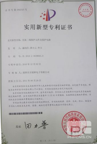 交流二端保護元件及保護電路的實用新型專利證書