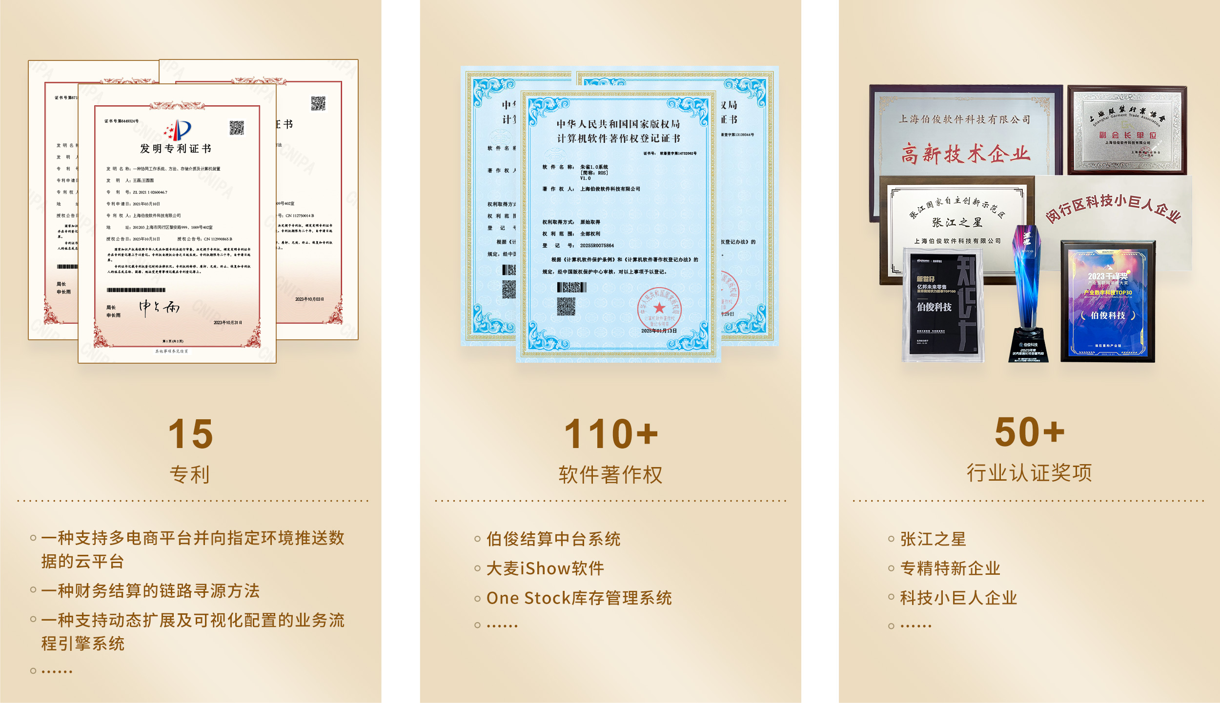 15项专利，，，110+软件著述权